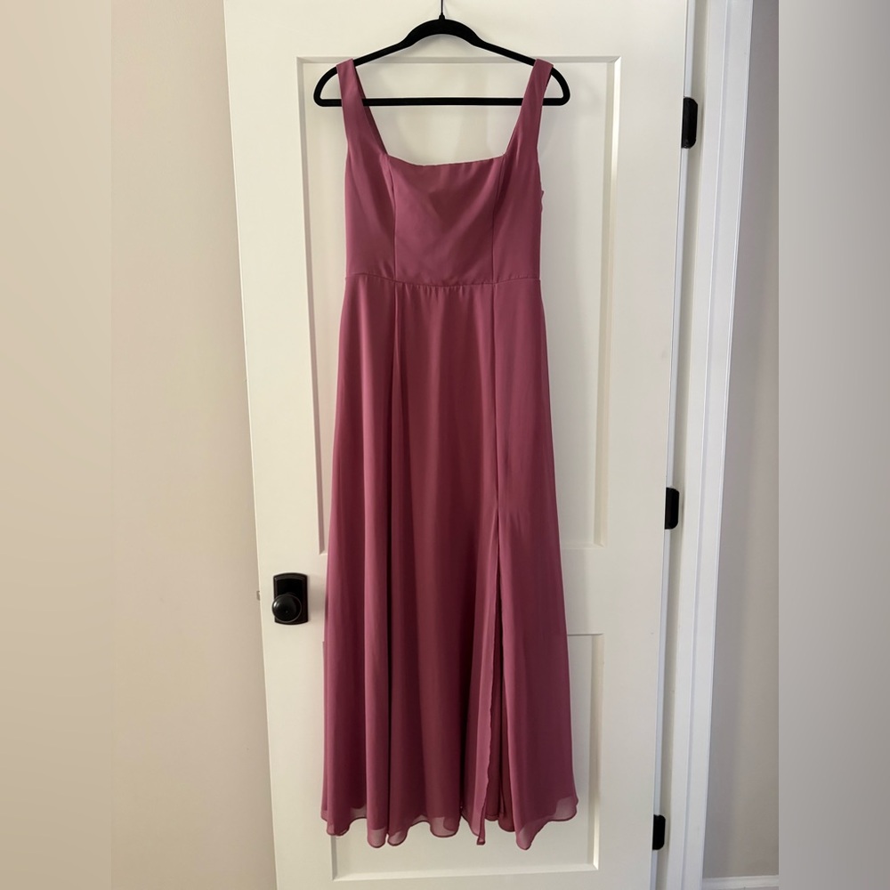 David’s Bridal Rose Pink Chiffon Lace Up Back Formal Dress